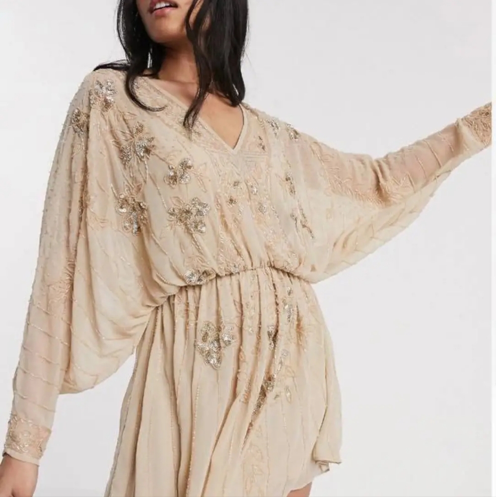 ASOS NWT Gold Beaded Dress - Extra Small, Petite, EU 30, US 00, Lined